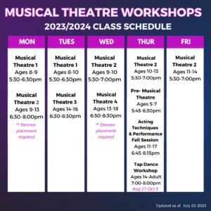Musical Theatre Class Schedule